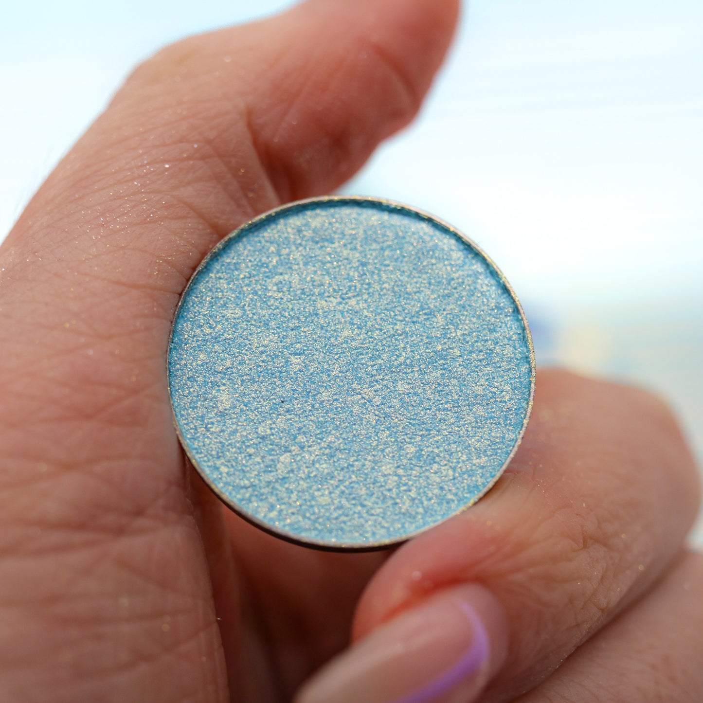 Naiad, light blue, sky blue, baby blue, blue eyeshadow, golden blue, duochrome, pearlescent, makeup, eyeshadow, indie beauty, affordable makeup